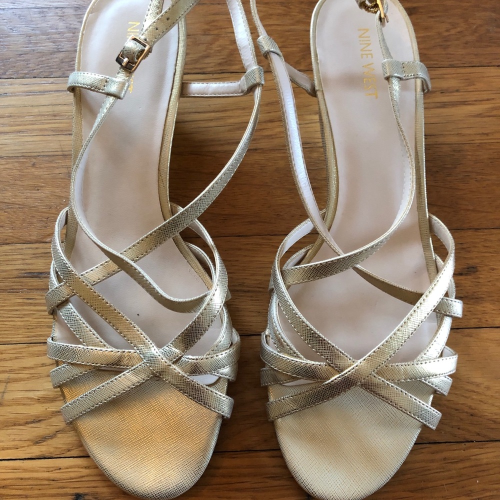 Nine West Strappy Gold Heels